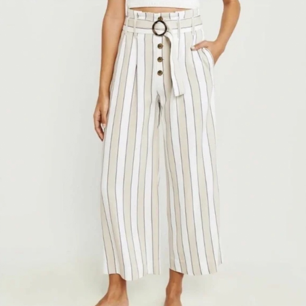 Abercrombie & Fitch Wide Leg Striped Pants w/ Belt Size Small